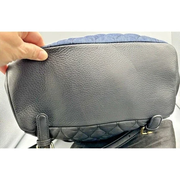 VERA BRADLEY Genuine Black Leather & Navy Denim Backpack - Perfect Condition - Picture 5 of 14